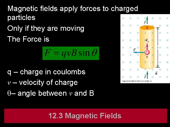Magnetic fields apply forces to charged particles Only if they are moving The Force