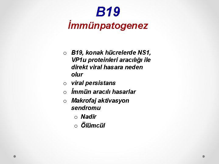 B 19 İmmünpatogenez o B 19, konak hücrelerde NS 1, VP 1 u proteinleri