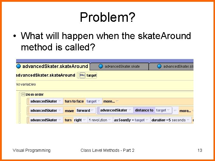 Problem? • What will happen when the skate. Around method is called? Visual Programming