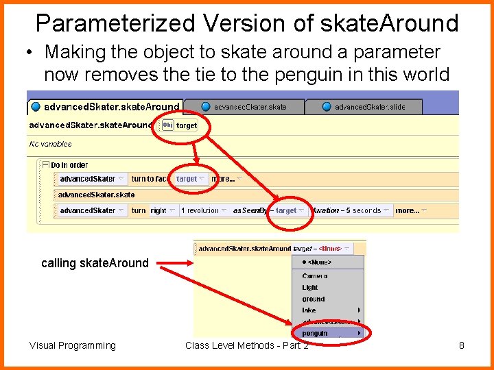 Parameterized Version of skate. Around • Making the object to skate around a parameter