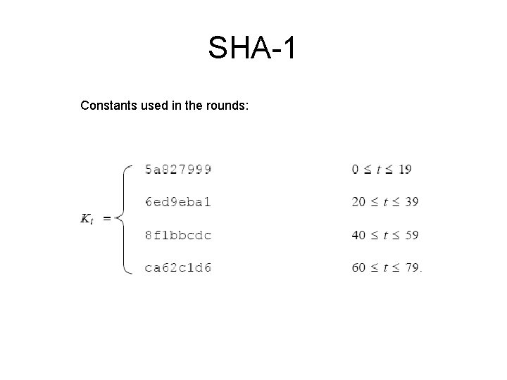 SHA-1 Constants used in the rounds: 