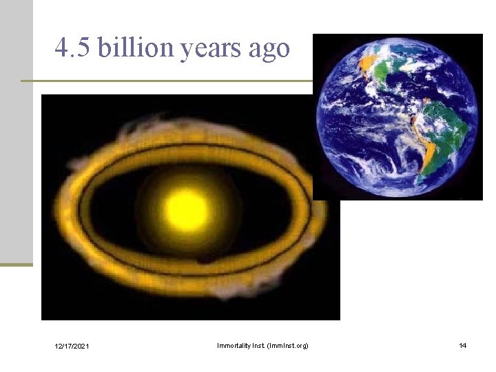 4. 5 billion years ago 12/17/2021 Immortality Inst. (Imm. Inst. org) 14 
