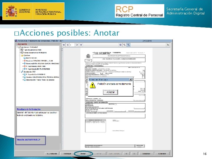 Secretaría General de Administración Digital � Acciones posibles: Anotar 16 