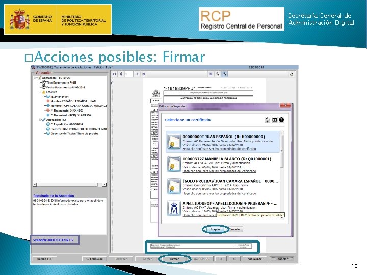 Secretaría General de Administración Digital � Acciones posibles: Firmar 18 