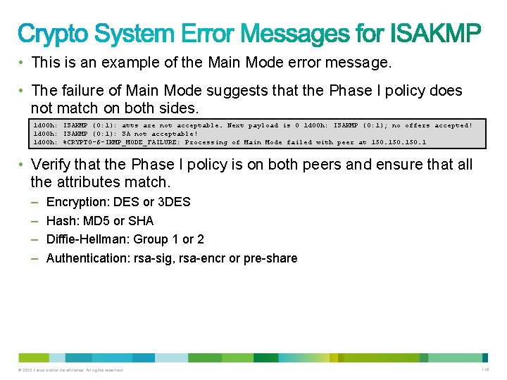  • This is an example of the Main Mode error message. • The
