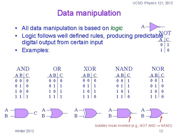 UCSD: Physics 121; 2012 Data manipulation A • All data manipulation is based on