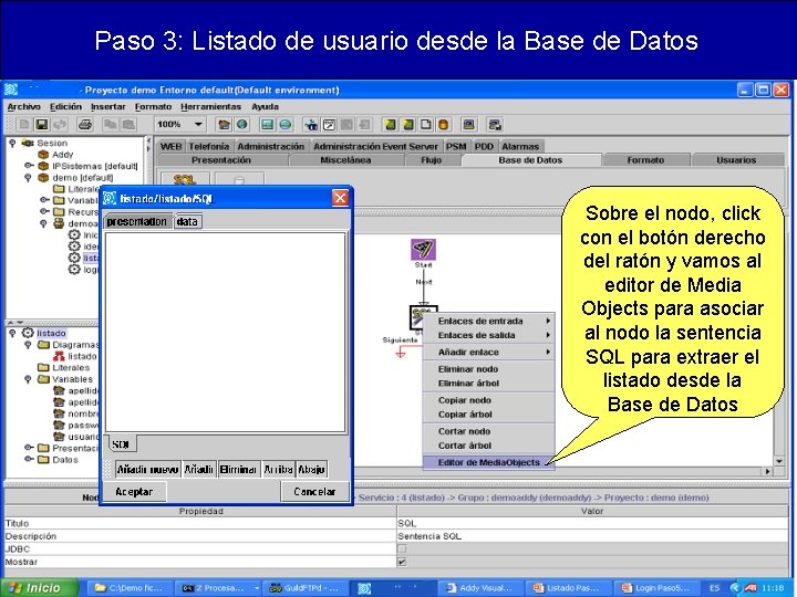 Paso 3: Listado de usuario desde la Base de Datos Sobre el nodo, click