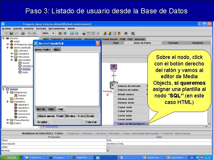 Paso 3: Listado de usuario desde la Base de Datos Sobre el nodo, click