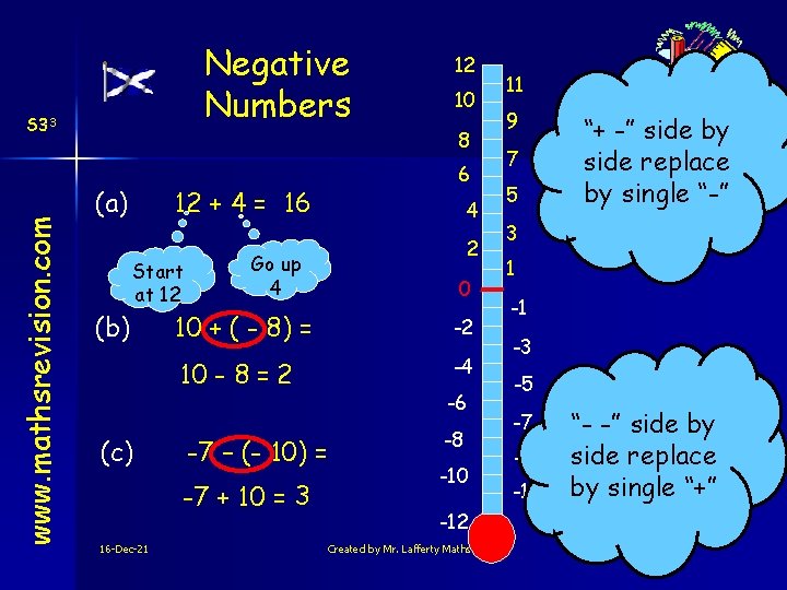 Negative Numbers www. mathsrevision. com S 33 (a) (b) (c) 8 4 2 Go
