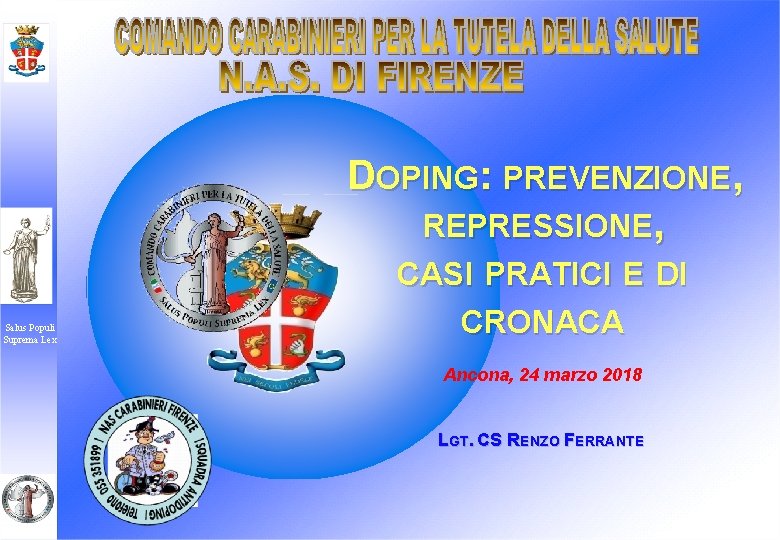 DOPING: PREVENZIONE, REPRESSIONE, Salus Populi Suprema Lex CASI PRATICI E DI CRONACA Ancona, 24