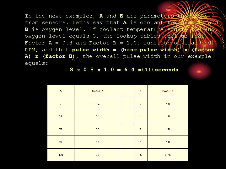 In the next examples, A and B are parameters that come from sensors. Let's