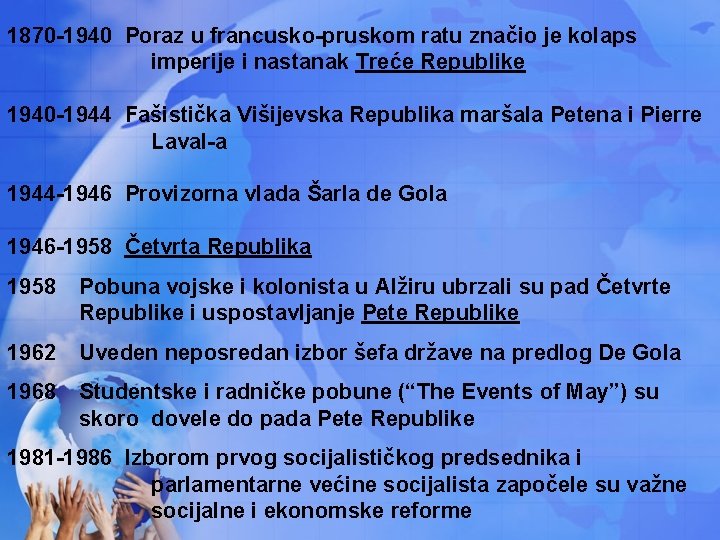 1870 -1940 Poraz u francusko-pruskom ratu značio je kolaps imperije i nastanak Treće Republike