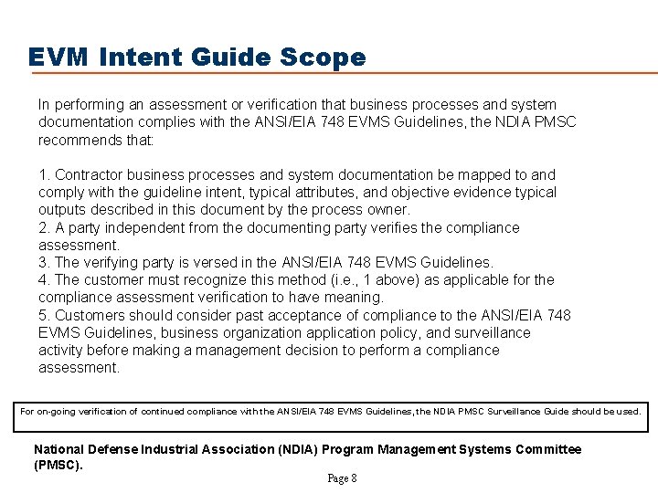 EVM Intent Guide Scope In performing an assessment or verification that business processes and