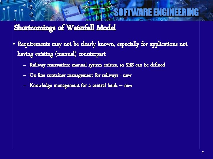 Shortcomings of Waterfall Model • Requirements may not be clearly known, especially for applications