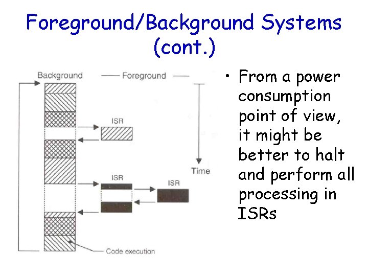 Foreground/Background Systems (cont. ) • From a power consumption point of view, it might