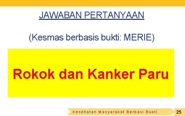 JAWABAN PERTANYAAN (Kesmas berbasis bukti: MERIE) Rokok dan Kanker Paru Kesehatan Masyarakat Berbasi Bukti