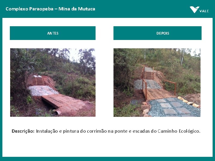 Complexo Paraopeba – Mina da Mutuca ANTES DEPOIS Descrição: Instalação e pintura do corrimão