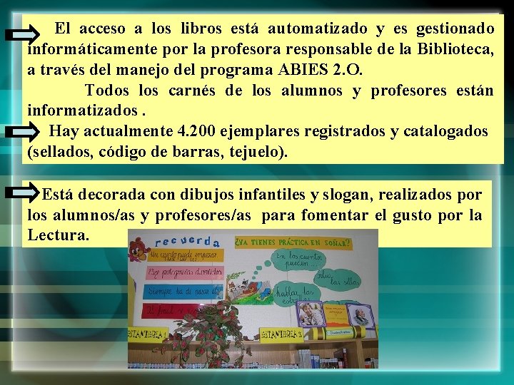 El acceso a los libros está automatizado y es gestionado informáticamente por la profesora