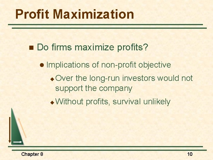 Profit Maximization n Do firms maximize profits? l Implications u u Chapter 8 of