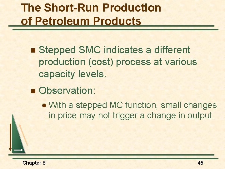 The Short-Run Production of Petroleum Products n Stepped SMC indicates a different production (cost)