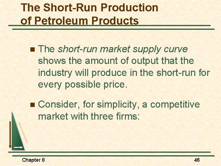 The Short-Run Production of Petroleum Products n The short-run market supply curve shows the