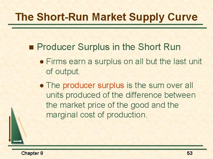 The Short-Run Market Supply Curve n Producer Surplus in the Short Run l Firms
