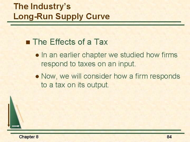 The Industry’s Long-Run Supply Curve n The Effects of a Tax l In an