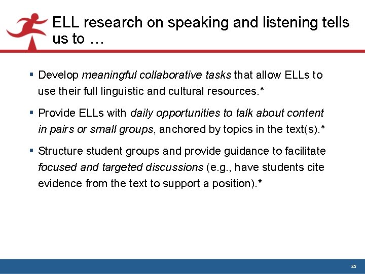 ELL research on speaking and listening tells us to … § Develop meaningful collaborative ELL research on speaking and listening tells us to … § Develop meaningful collaborative