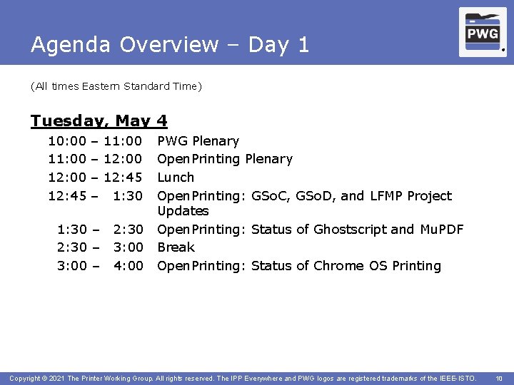 Agenda Overview – Day 1 ® (All times Eastern Standard Time) Tuesday, May 4