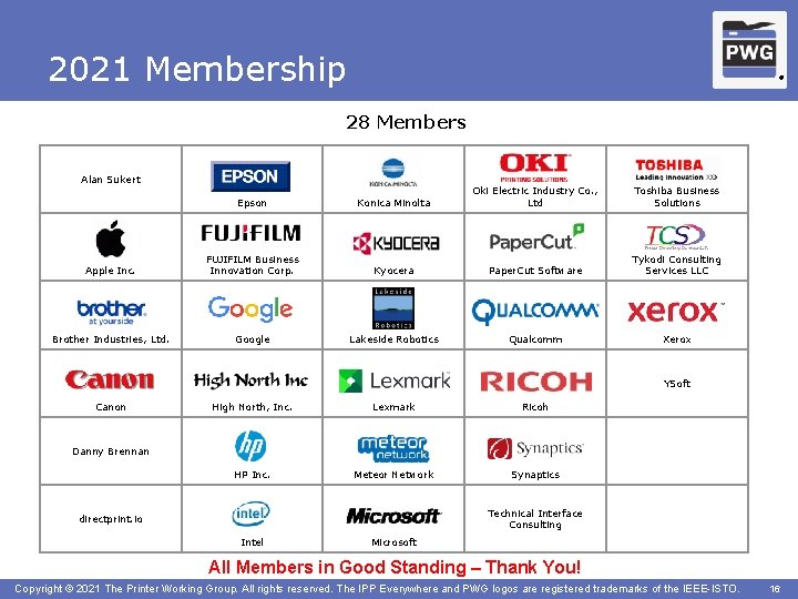 2021 Membership ® 28 Members Alan Sukert Epson Konica Minolta Oki Electric Industry Co.