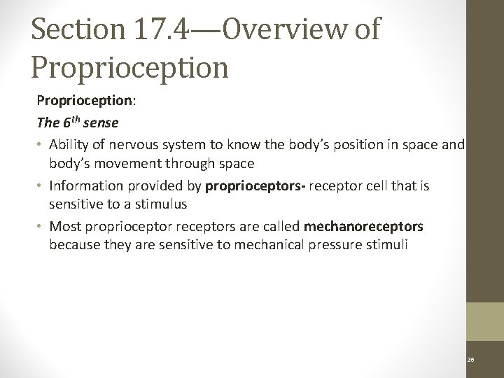 Section 17. 4—Overview of Proprioception: The 6 th sense • Ability of nervous system