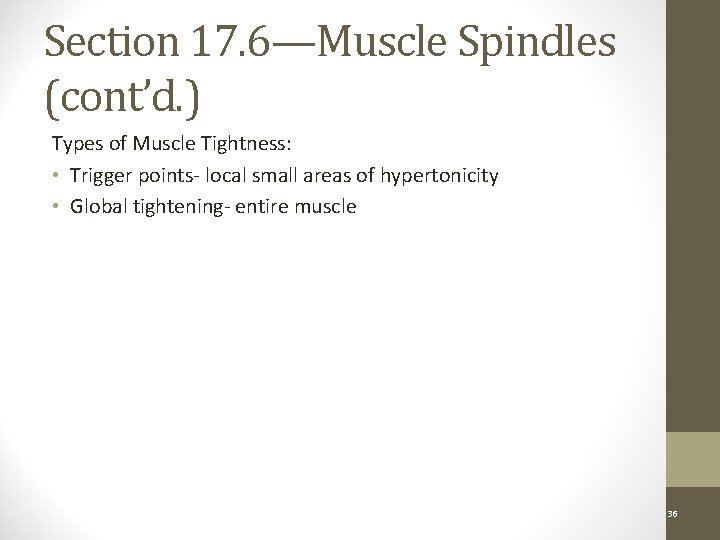 Section 17. 6—Muscle Spindles (cont’d. ) Types of Muscle Tightness: • Trigger points- local