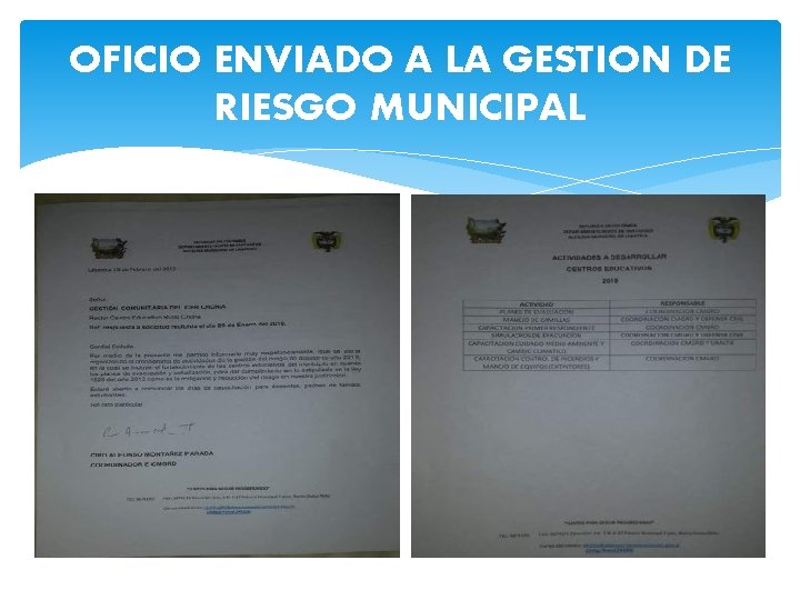 OFICIO ENVIADO A LA GESTION DE RIESGO MUNICIPAL 