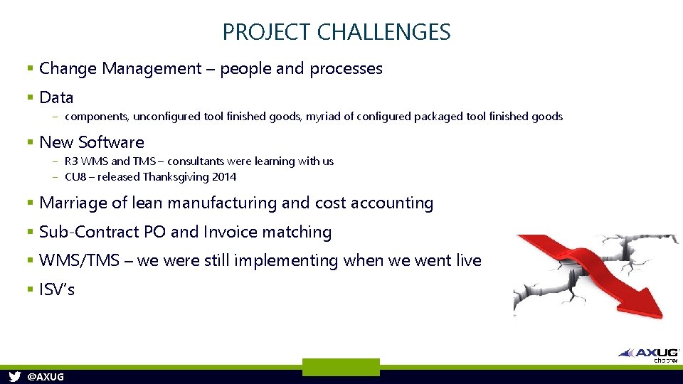 PROJECT CHALLENGES § Change Management – people and processes § Data ‒ components, unconfigured