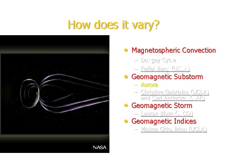 How does it vary? • Magnetospheric Convection – Dungey Cycle – Feifei Jiang (UCLA) How does it vary? • Magnetospheric Convection – Dungey Cycle – Feifei Jiang (UCLA)