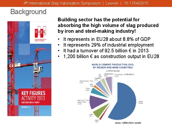 4 th International Slag Valorisation Symposium | Leuven | 15 -17/04/2015 Background Building sector