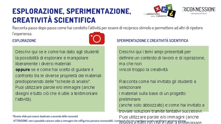 Descrivi qui se e come hai dato agli studenti la possibilità di esplorare e