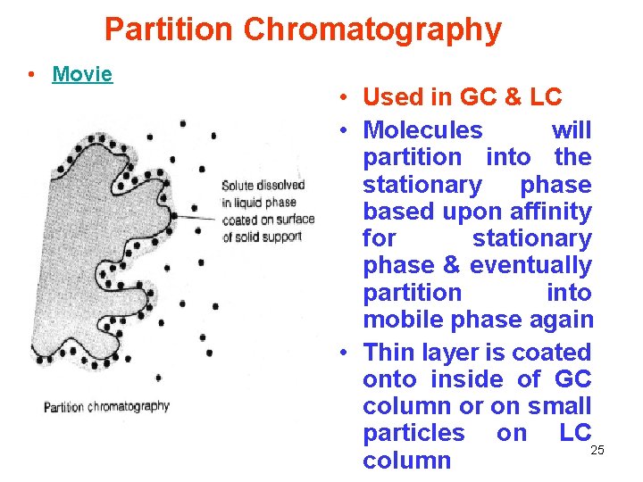 Partition Chromatography • Movie • Used in GC & LC • Molecules will partition Partition Chromatography • Movie • Used in GC & LC • Molecules will partition