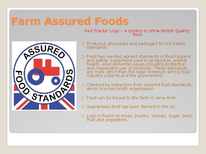 Farm Assured Foods Red Tractor Logo – a symbol to show British Quality food