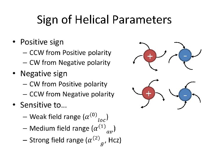 Sign of Helical Parameters • + - Sign of Helical Parameters • + -