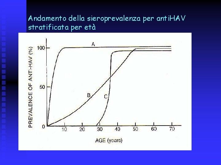 Andamento della sieroprevalenza per anti. HAV stratificata per età 