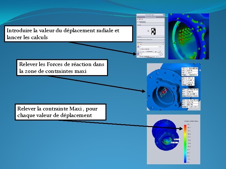 Introduire la valeur du déplacement radiale et lancer les calculs Relever les Forces de