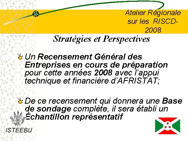 Atelier Régionale sur les RISCD 2008 Stratégies et Perspectives Un Recensement Général des Entreprises