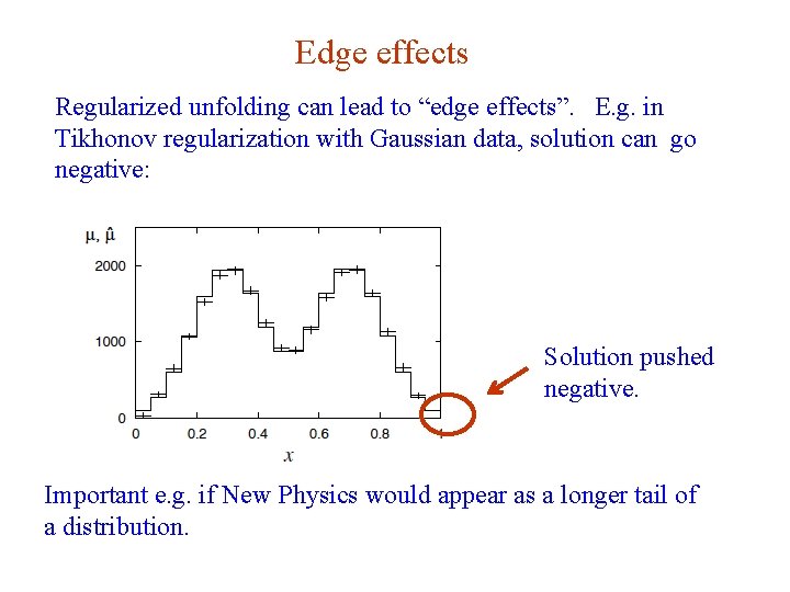 Edge effects Regularized unfolding can lead to “edge effects”. E. g. in Tikhonov regularization