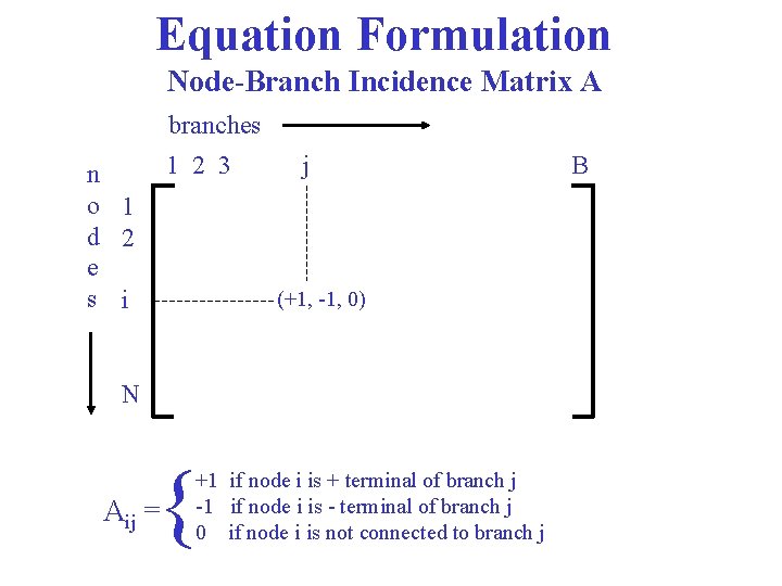 Equation Formulation Node-Branch Incidence Matrix A branches 1 2 3 n o 1 d