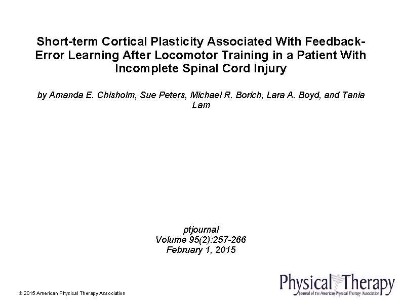 Short-term Cortical Plasticity Associated With Feedback. Error Learning After Locomotor Training in a Patient