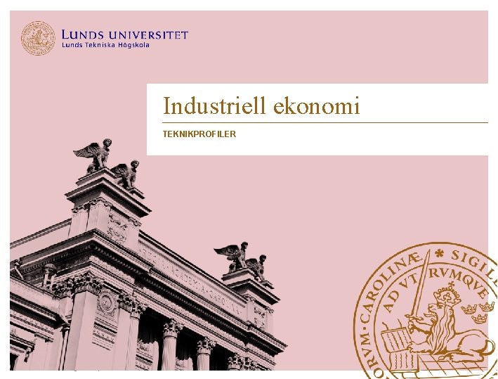 Industriell ekonomi TEKNIKPROFILER Lunds Tekniska Högskola | Industriell ekonomi 