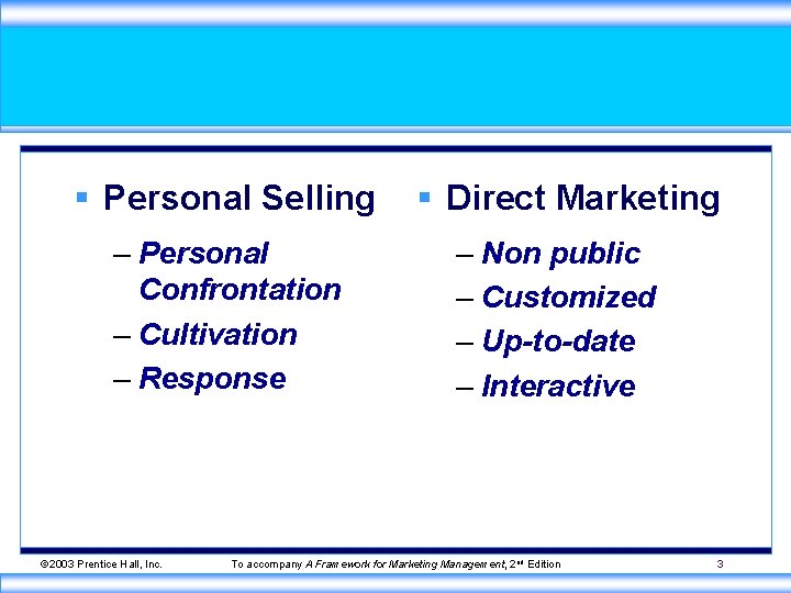 § Personal Selling – Personal Confrontation – Cultivation – Response © 2003 Prentice Hall,