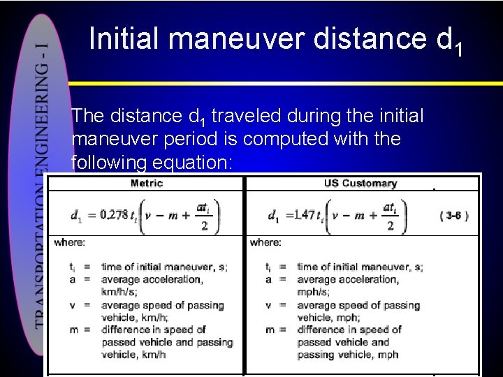 Initial maneuver distance d 1 The distance d 1 traveled during the initial maneuver