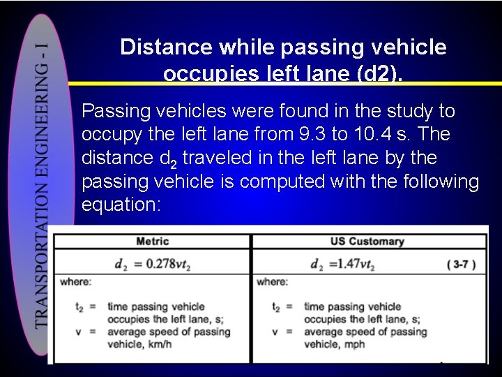 Distance while passing vehicle occupies left lane (d 2). Passing vehicles were found in
